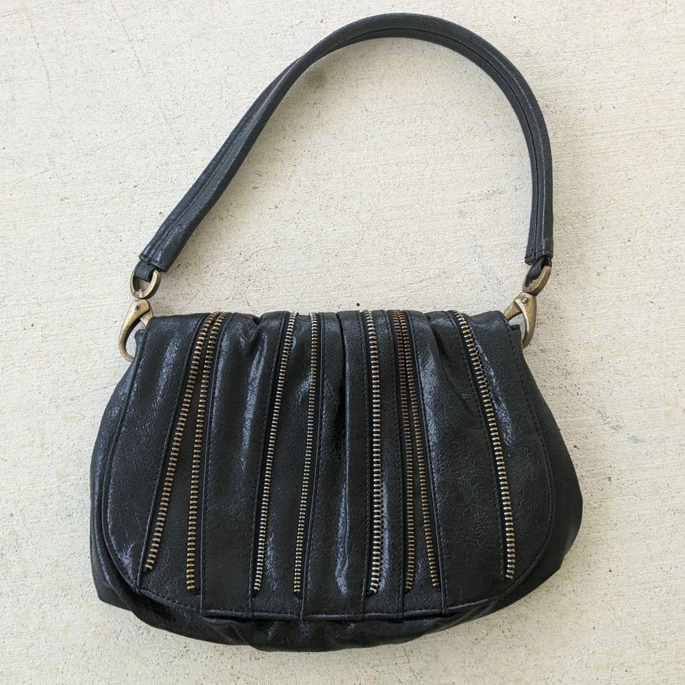 Matt & Nat Black Vegan Leather Zip Shoulder Bag